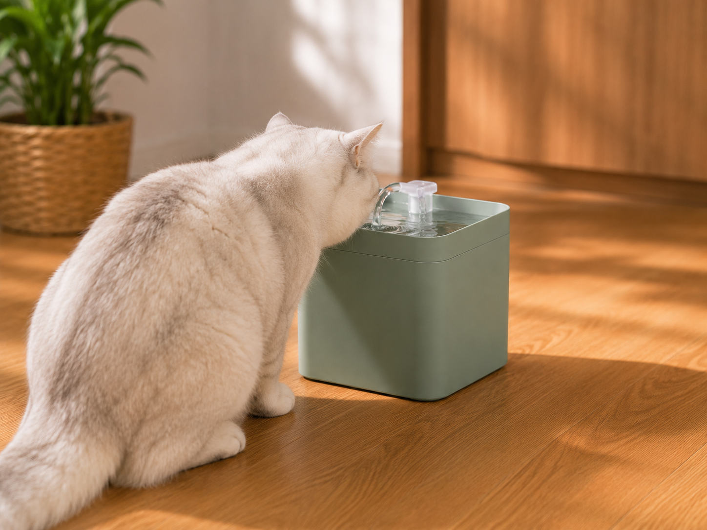 Gato tomando agua de la Fuente AguaViva