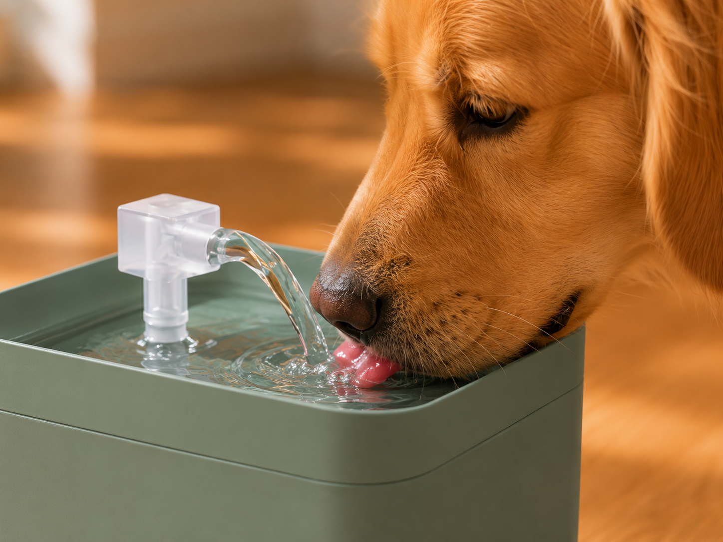 Perro tomando agua de la Fuente AguaViva